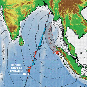 Карта северо-восточной части Индийского океана с изохронами